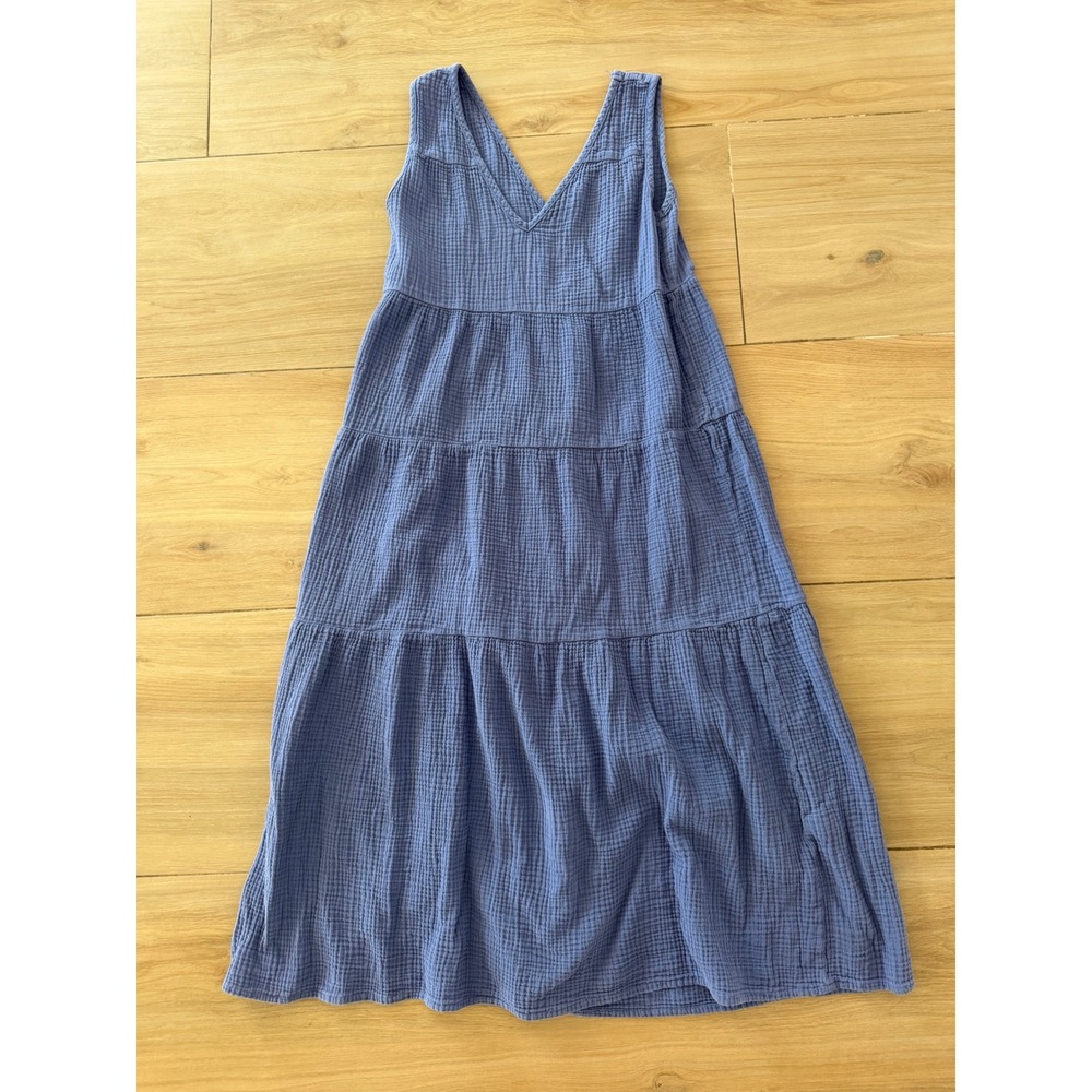 Marine Layer Blue Tiered V-Neck Midi Dress